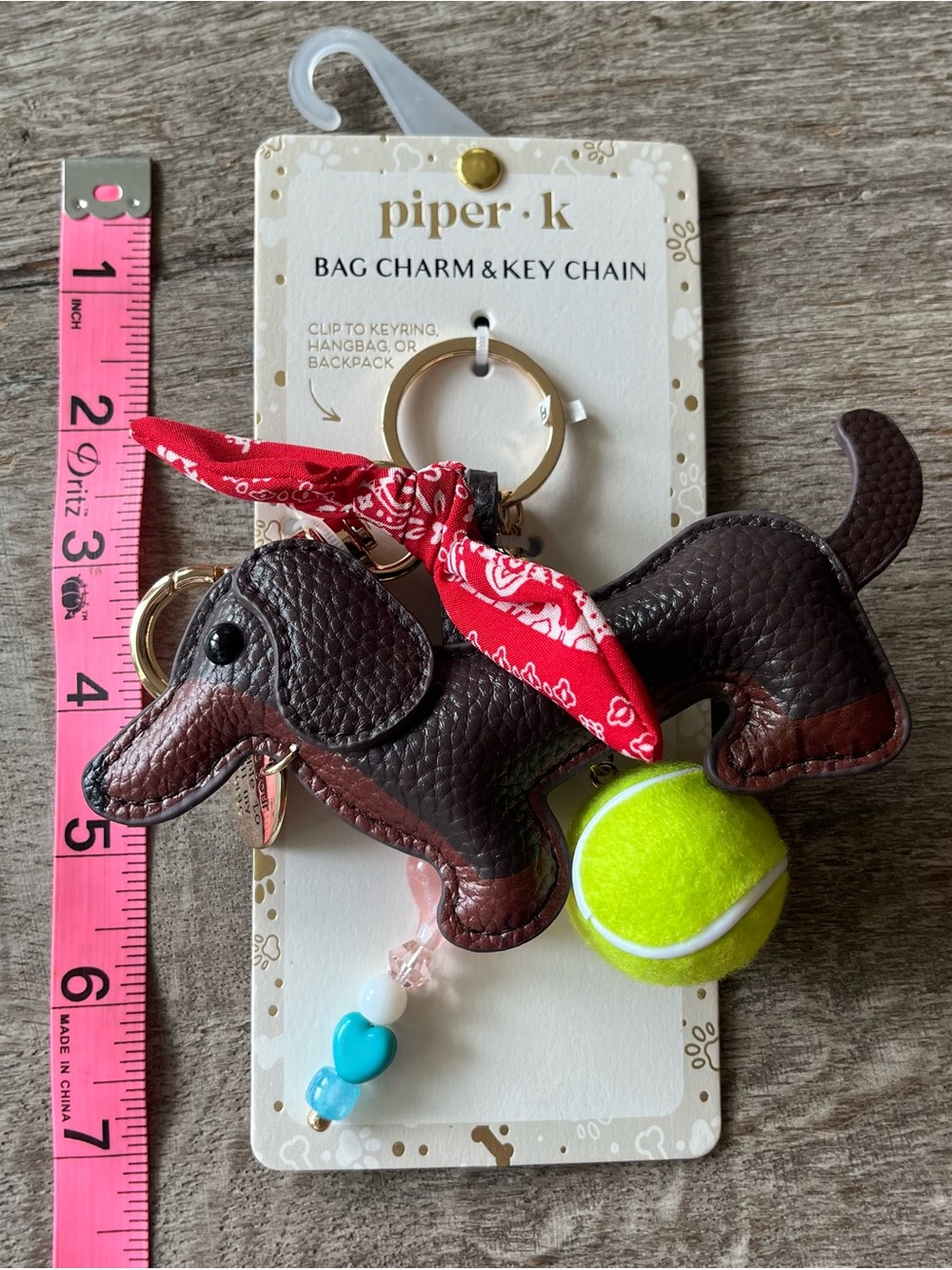 Piper K Brown Dachshund and Tennis Ball Bag Charm